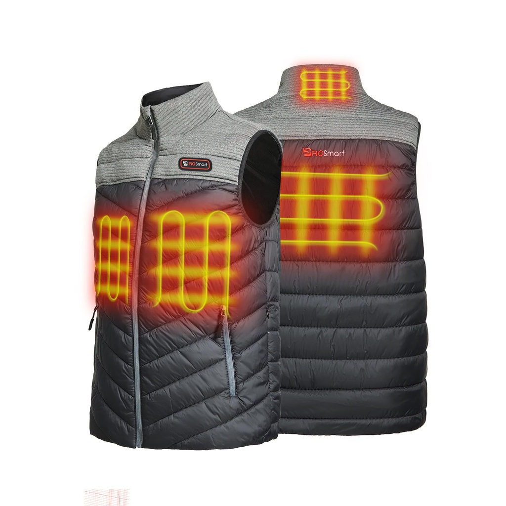 PROSmart Heated Gilet for Men Lightweight Heated Down Vest with Rechargeable Battery (Gray+