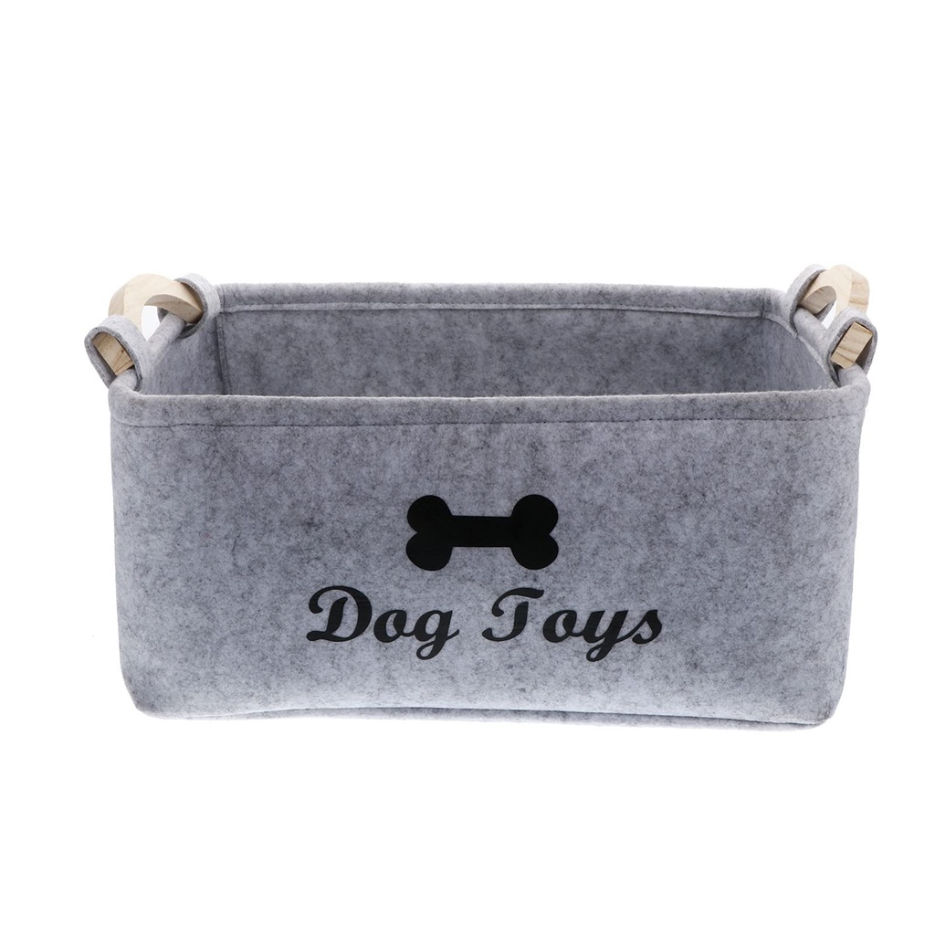 VILLCASE Dog Toys Storage Bins, Cat Toy Box with Wooden Handles, Rectangular Soft Felt Stor