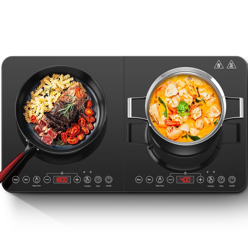 Aobosi Double Induction Hob,Induction Hobs with Black Glass Panel Body, Independent Control