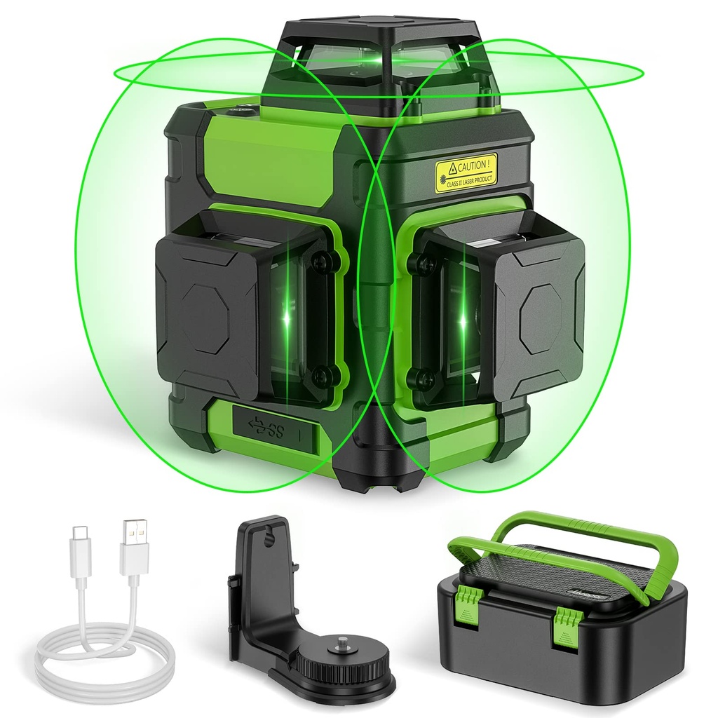 Huepar 360 Laser Level, Green 3D Lazer Level Self Levelling, 3 x 360 Cross Line with Pulse