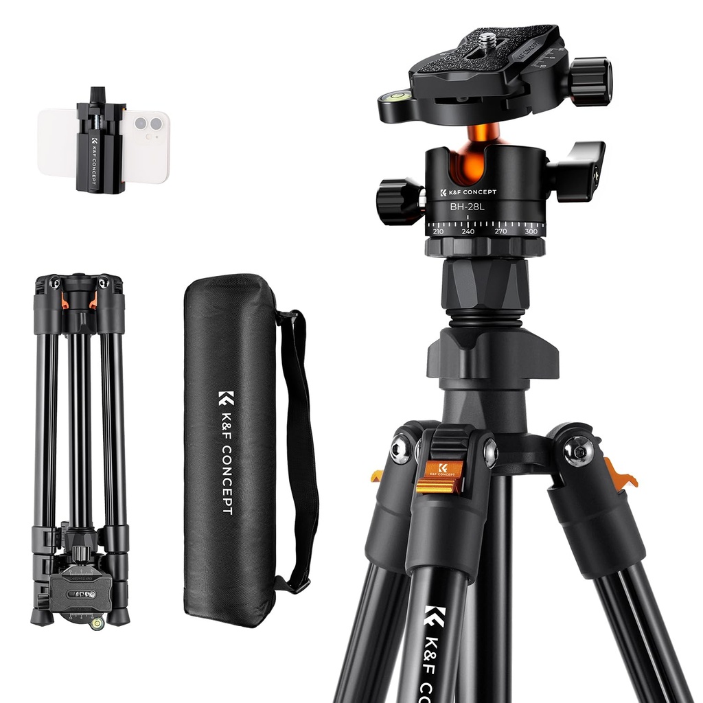 K&F CONCEPT Tripod for Camera and Phone, 64 inch/163cm Aluminum Travel Outdoor Tripod with