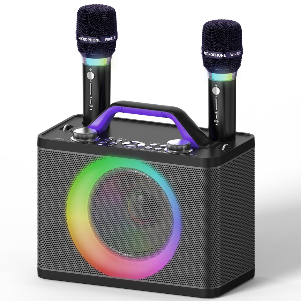Karaoke Machine with 2 RGB Wireless Microphones - 5200mAh Portable Karaoke machine