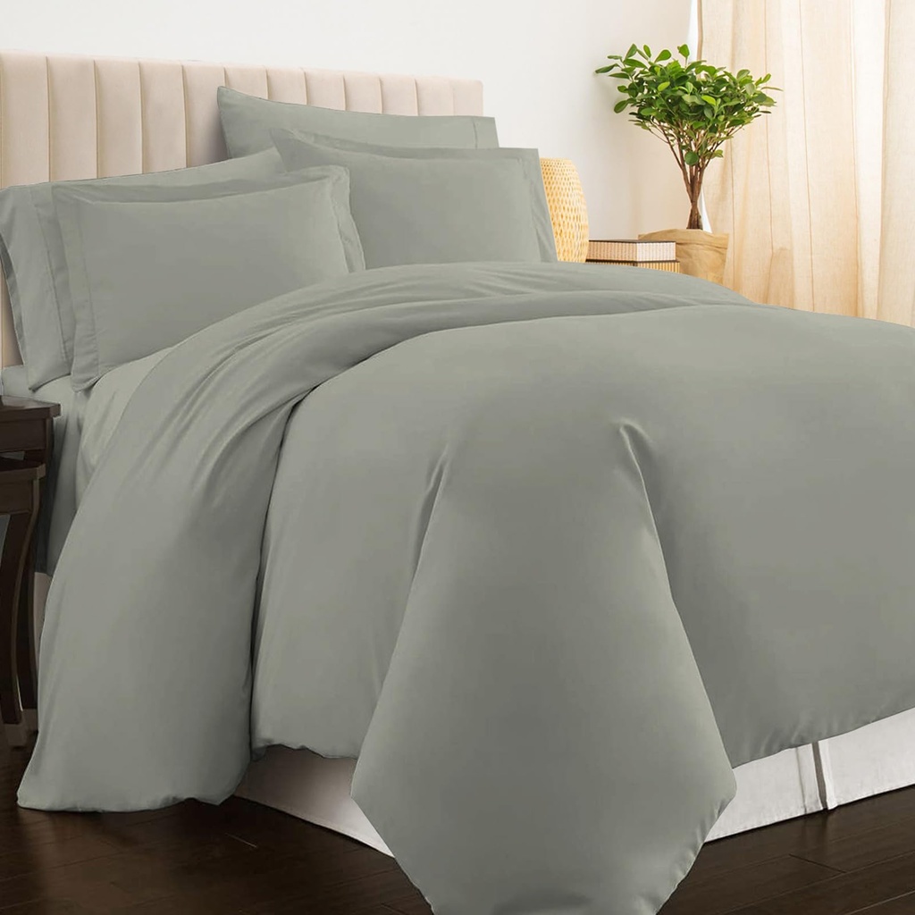 Pizuna Pure 100% Cotton Super King Duvet Cover with Super King Fitted Sheet White, 400 Thread