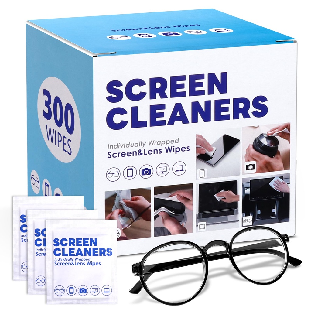 300 Pack Lens Cleaning Wipes, Pre-Moistened Individually Wrapped Glasses Wipes, Quick Dry &