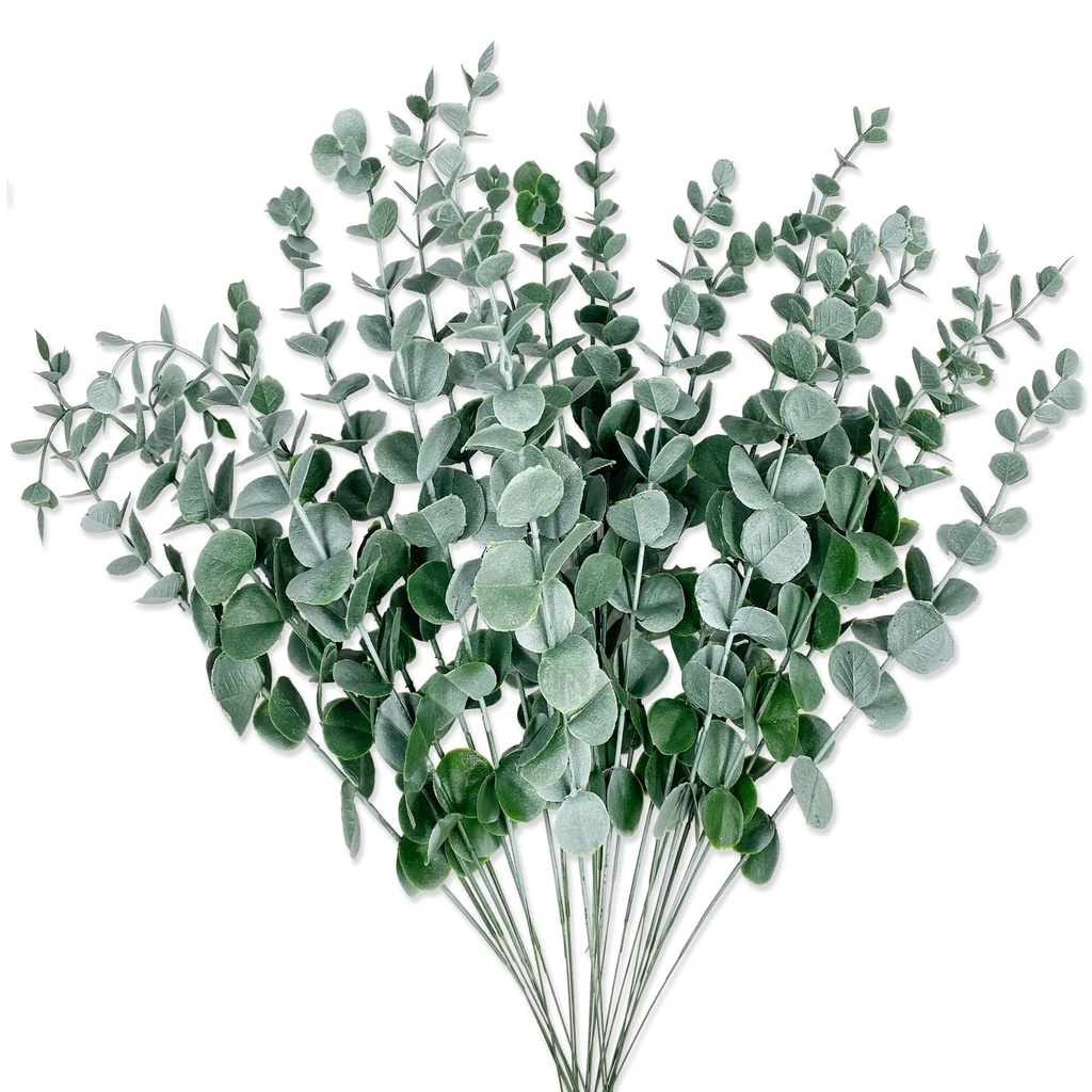 FARROWER 24 Pieces Artificial Eucalyptus Leaves Eucalyptus Stems Flowers Decorative Artific