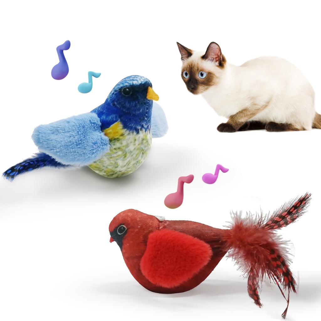 LEWISER Cat Toys Chirping Tit 2 Pcs with Catnip SilverVine, Suitable for Cat Wand Toys, Sim