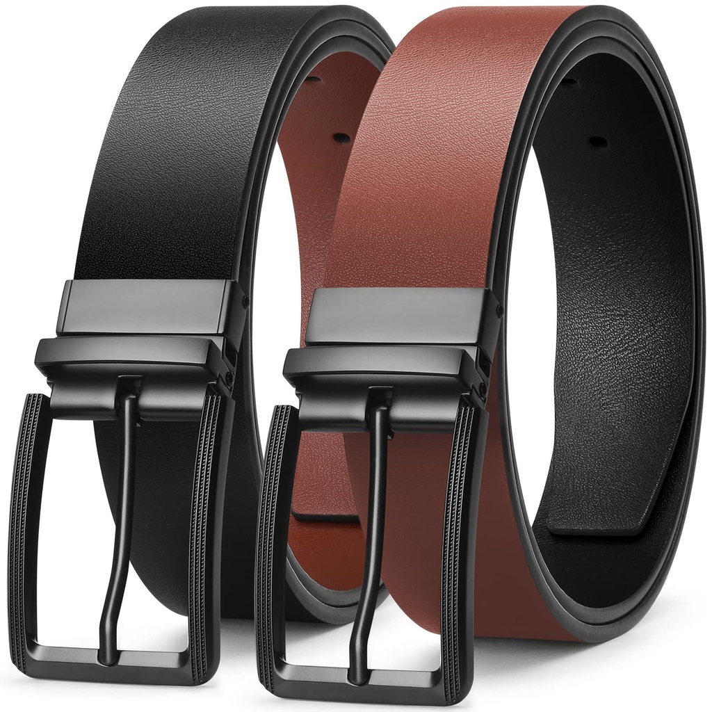BESTKEE Mens Reversible Leather Belt, Leather Belts for men 1.3" Wide with Rotated Buckle,