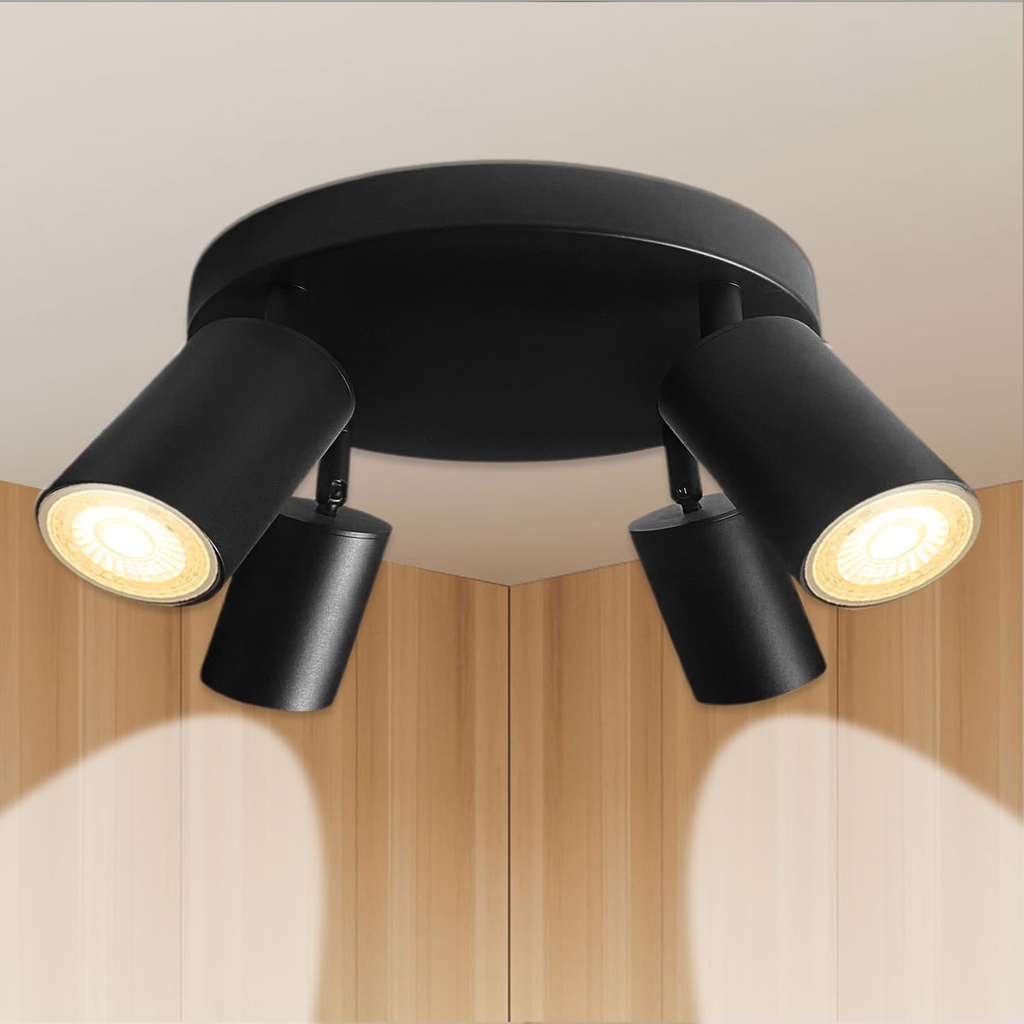 Lumosmart 4 Spot Lights Ceiling for Kitchen Bedroom Aluminum Wood Grain GU10 LED Ceiling Sp