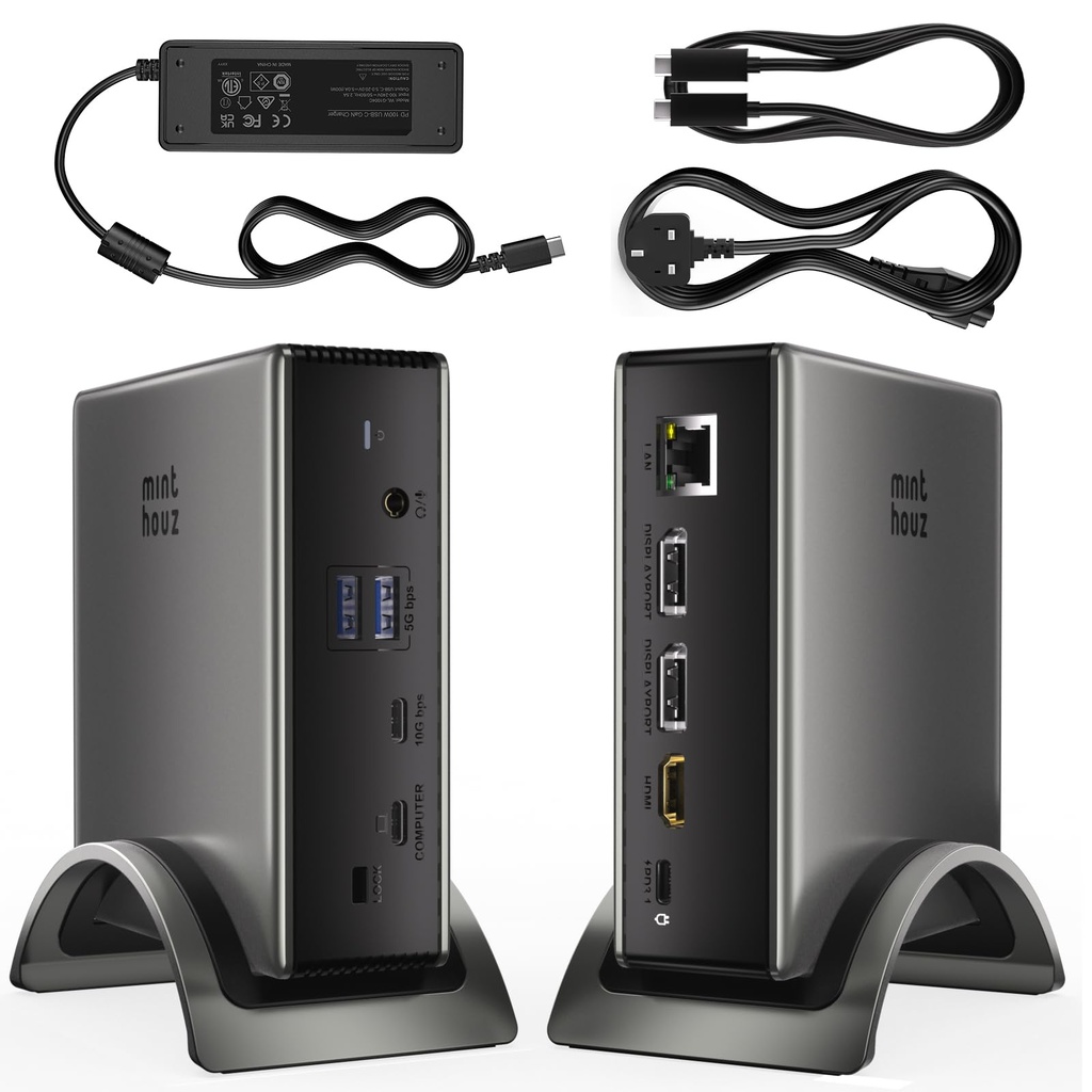 Minthouz Docking Station with Power Adaptor PD125W,8K@30Hz/4K@144Hz (Single) Dual HDMI+DP,E