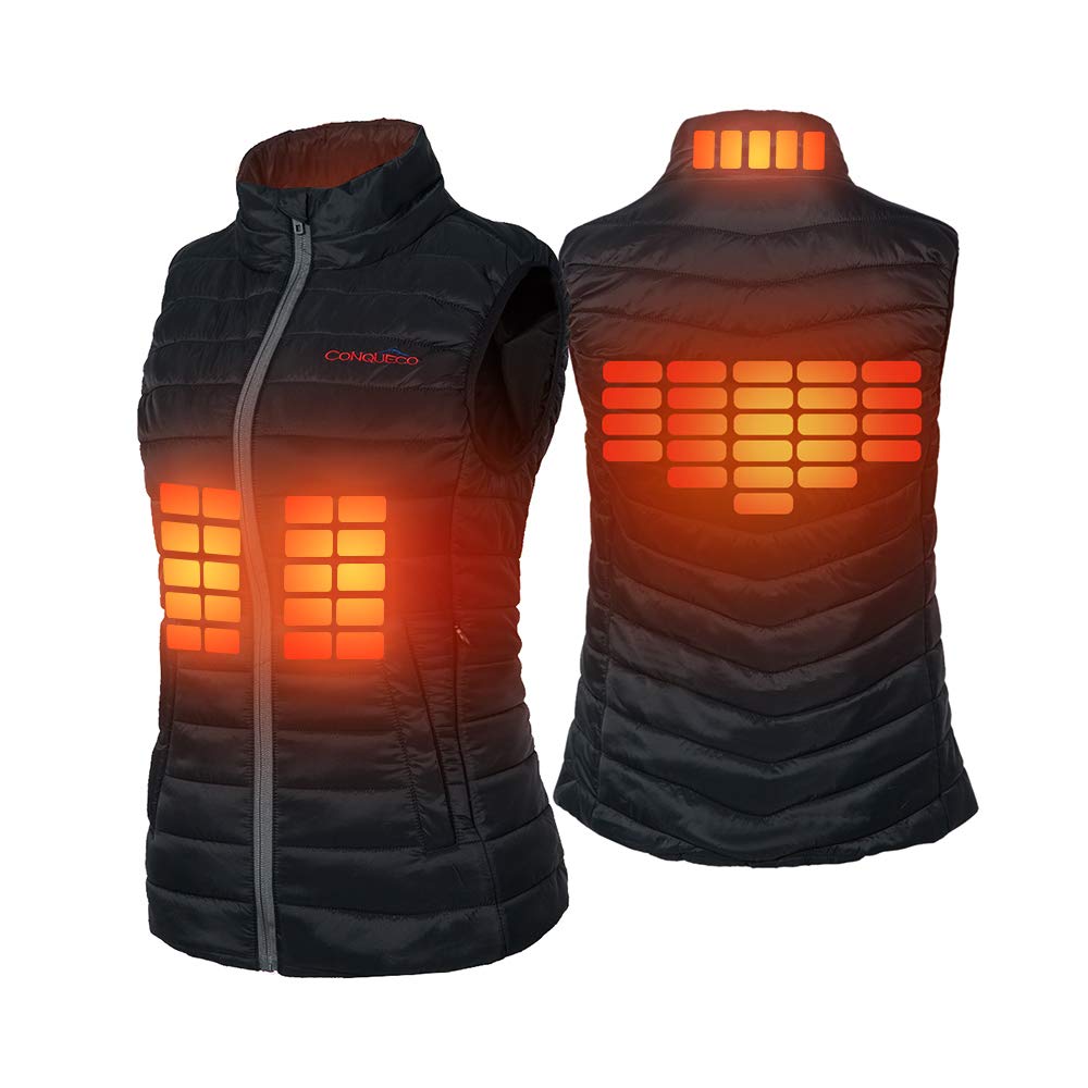 CONQUECO Women's Heated Vest Lightweight Slim Fit Gilet Coat With Battery Pack , Black, S