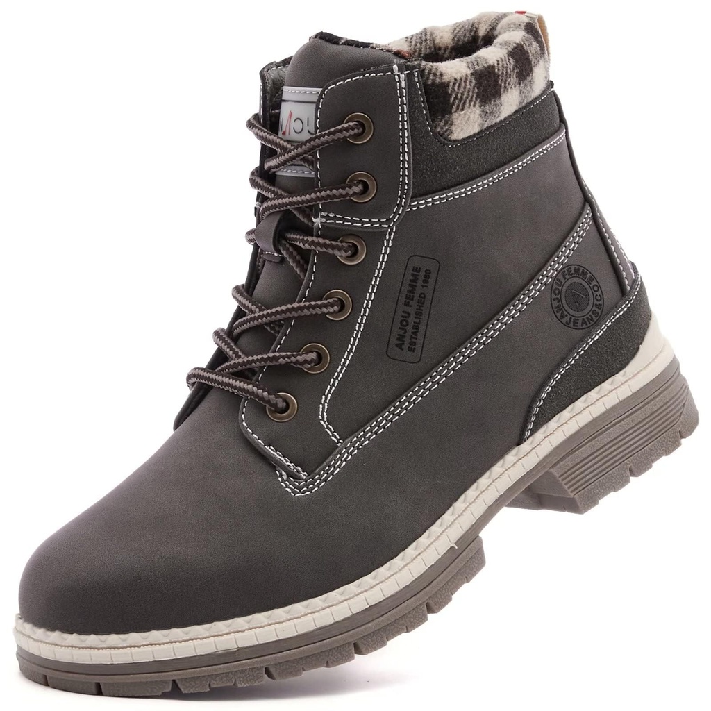 ANJOUFEMME Ladies Walking Hiking Boots Womens Flat Work Ankle Boots Waterproof Trekking Cam