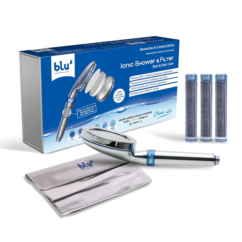 Blu Ionic Shower Filter - Skin & Haircare - Removes Chlorine & Harmful Pollutants