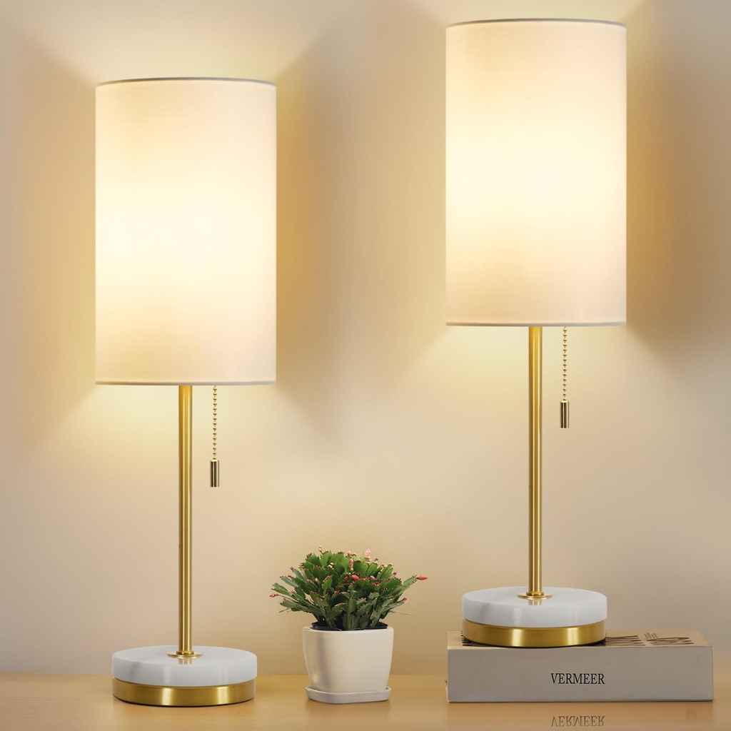 GyroVu Bedside Lamps Set of 2, Minimalist Table Lamp with Pull Chain, Modern Nightstand Lamp