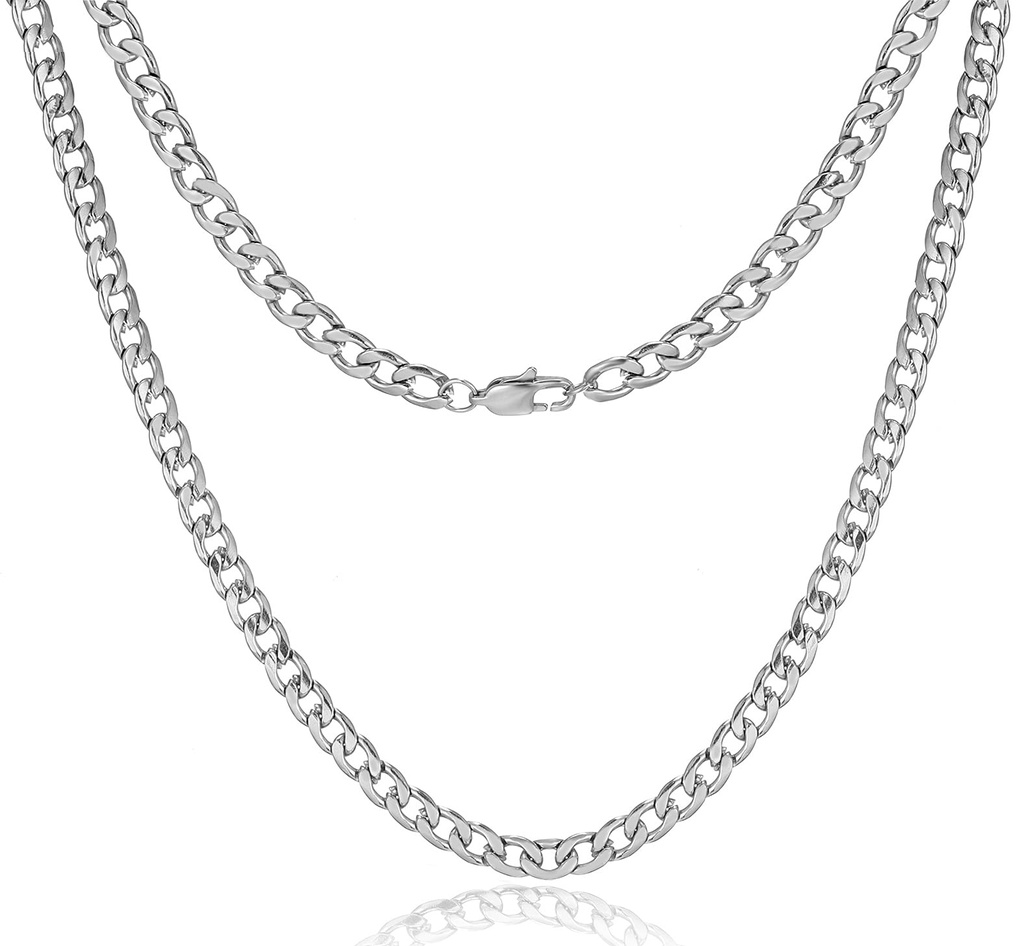 HSWYFCJY Silver Curb Link Chain Necklace 6MM/9MM Men Miami Cuban Chain Stainless Steel Neck