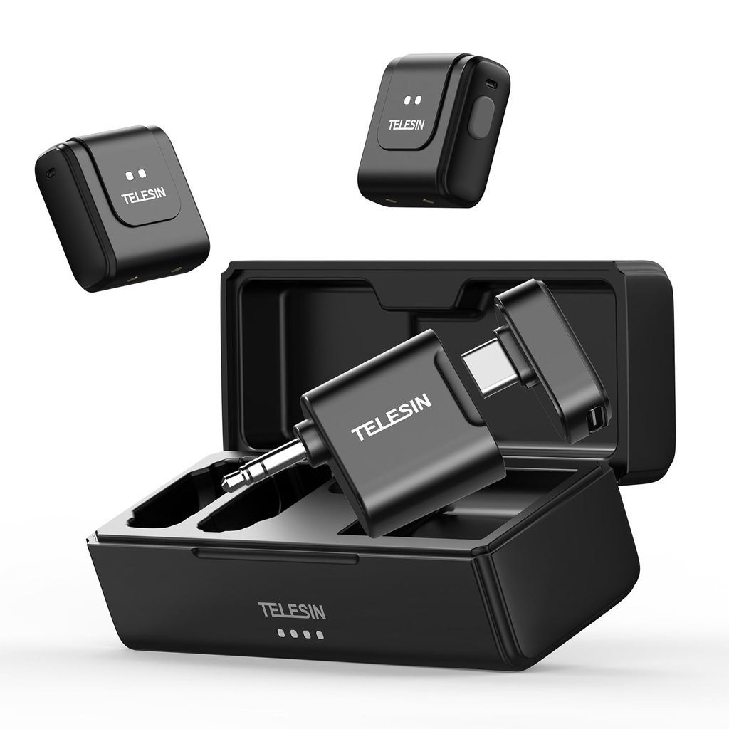 TELESIN Wireless Lavalier Microphone (2TX+1RX), One-Click Noise Reduction 22H