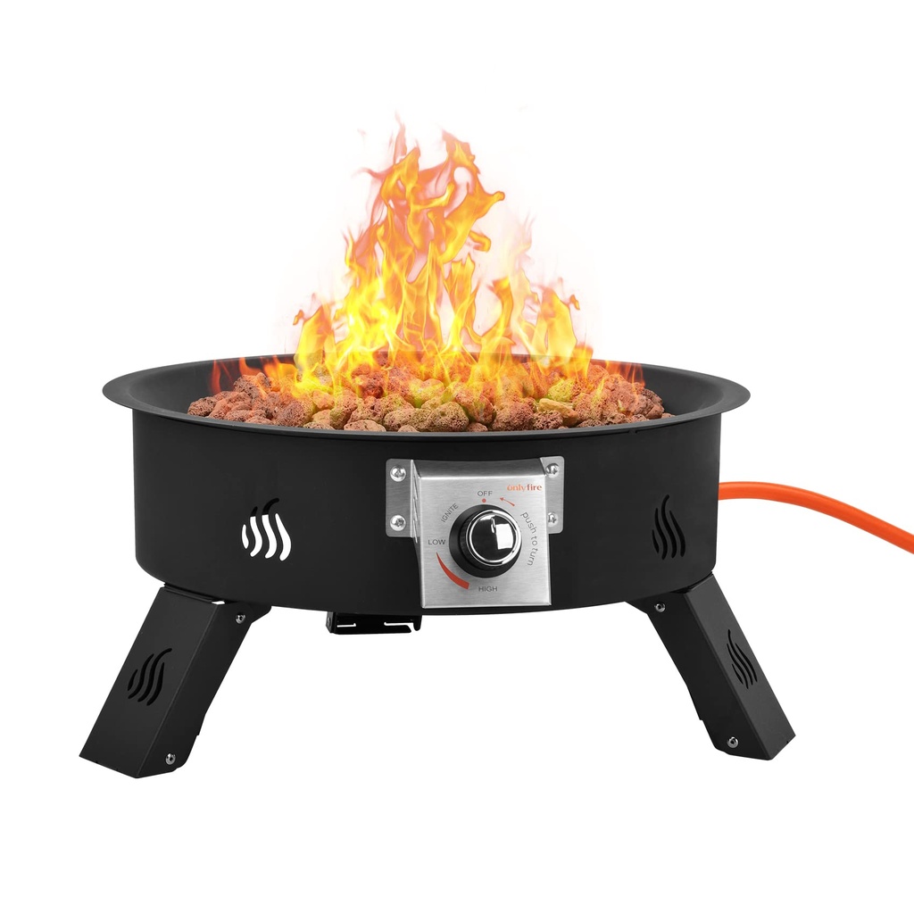 Onlyfire Portable Propane Gas Fire Pit with 4kg Lava Rock and UK Regulator, Height Adjustab