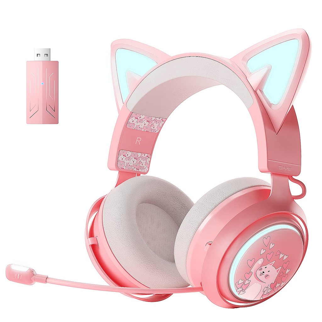 SOMiC Cat Ear Headphones, 2.4GHz Wireless Gaming Headset for PS4, PS5, PC, Bluetooth Headset