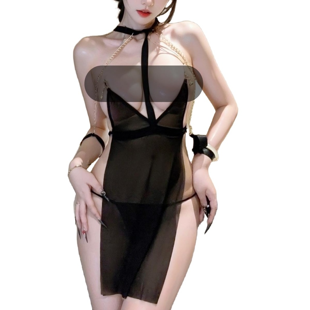 Babydoll Lingerie Women Sexy Outfits Floral Lace Nightdress Nightwear Harness Strappy Mesh