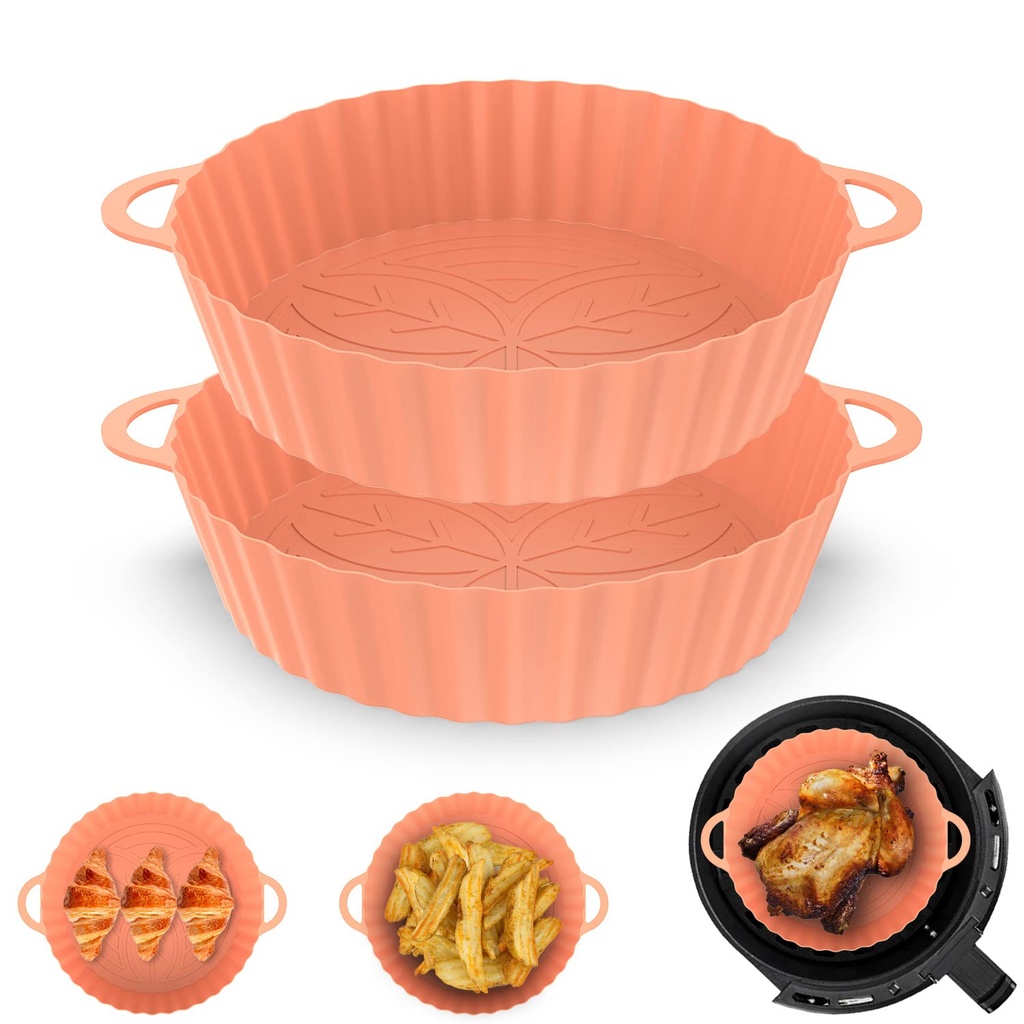 Silicone Air Fryer Liners, 2Pcs 8.3inch Reusable Silicone Air Fryer Pot, Non-Stick Heat Res