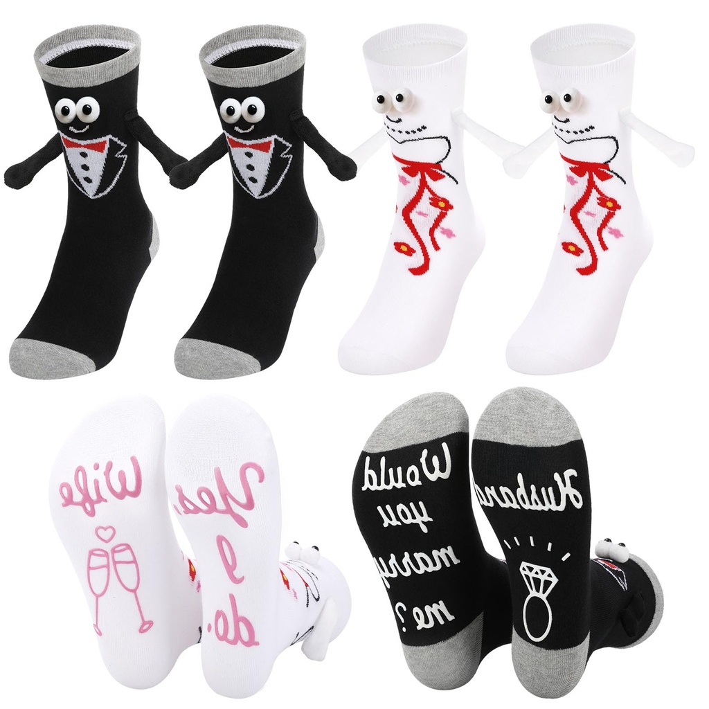 Zuimei 2 Pairs Magnetic Wedding Socks,Hand in Hand Couple Sock,Funny Groom,Bride Socks,Nove