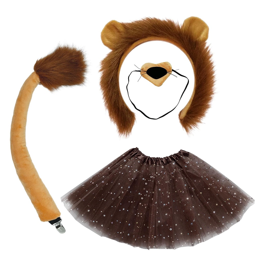 SKHAOVS 4 Pcs Lion Costume Accessories Set Animals Cosplay, Animal Fancy Costume Kit, Headb