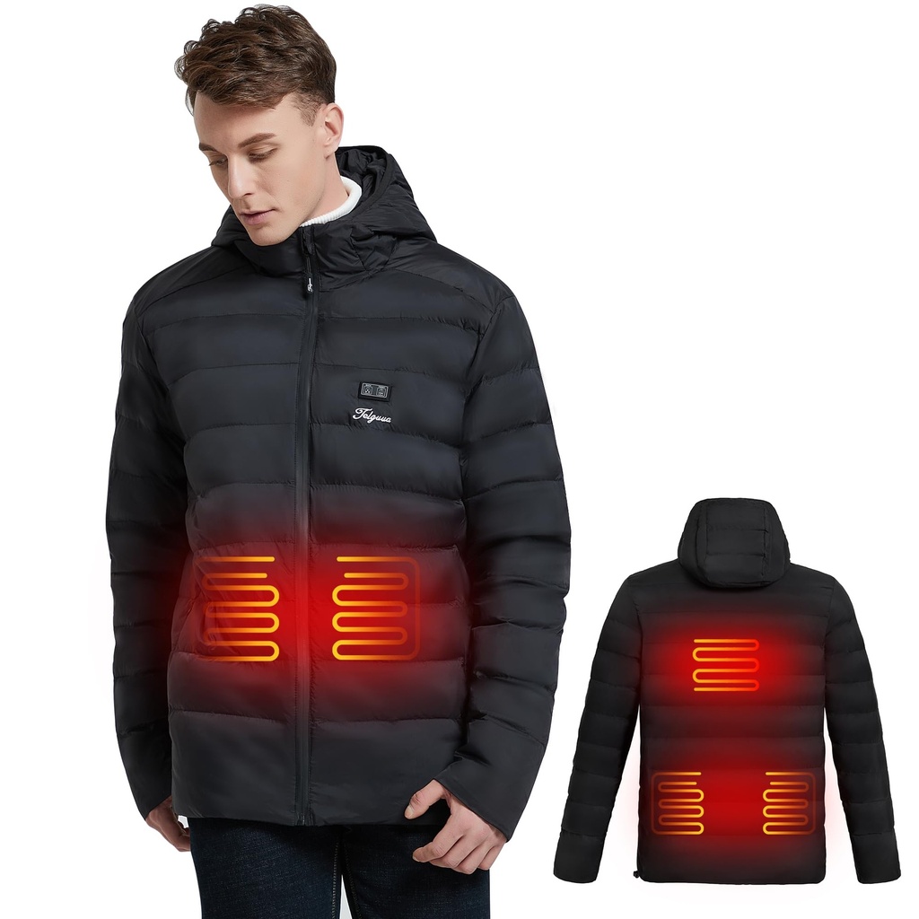 Telguua Heated Jacket with Hood for Men with Power Bank 7.4V 14400mAh included,Winter Warm
