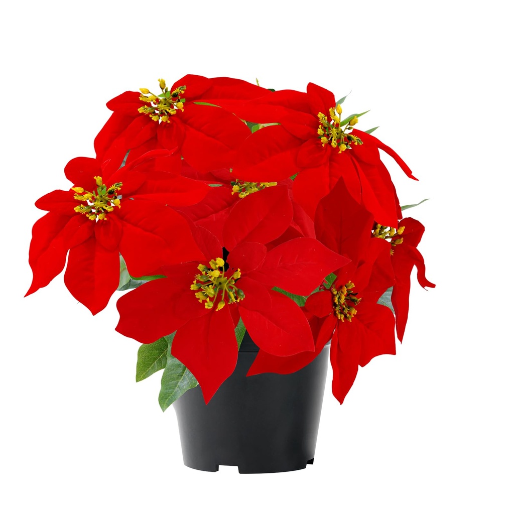 MELAJIA Poinsettia Flowers Artificial Red 35CM Faux Christmas Poinsettia Plant Winter 