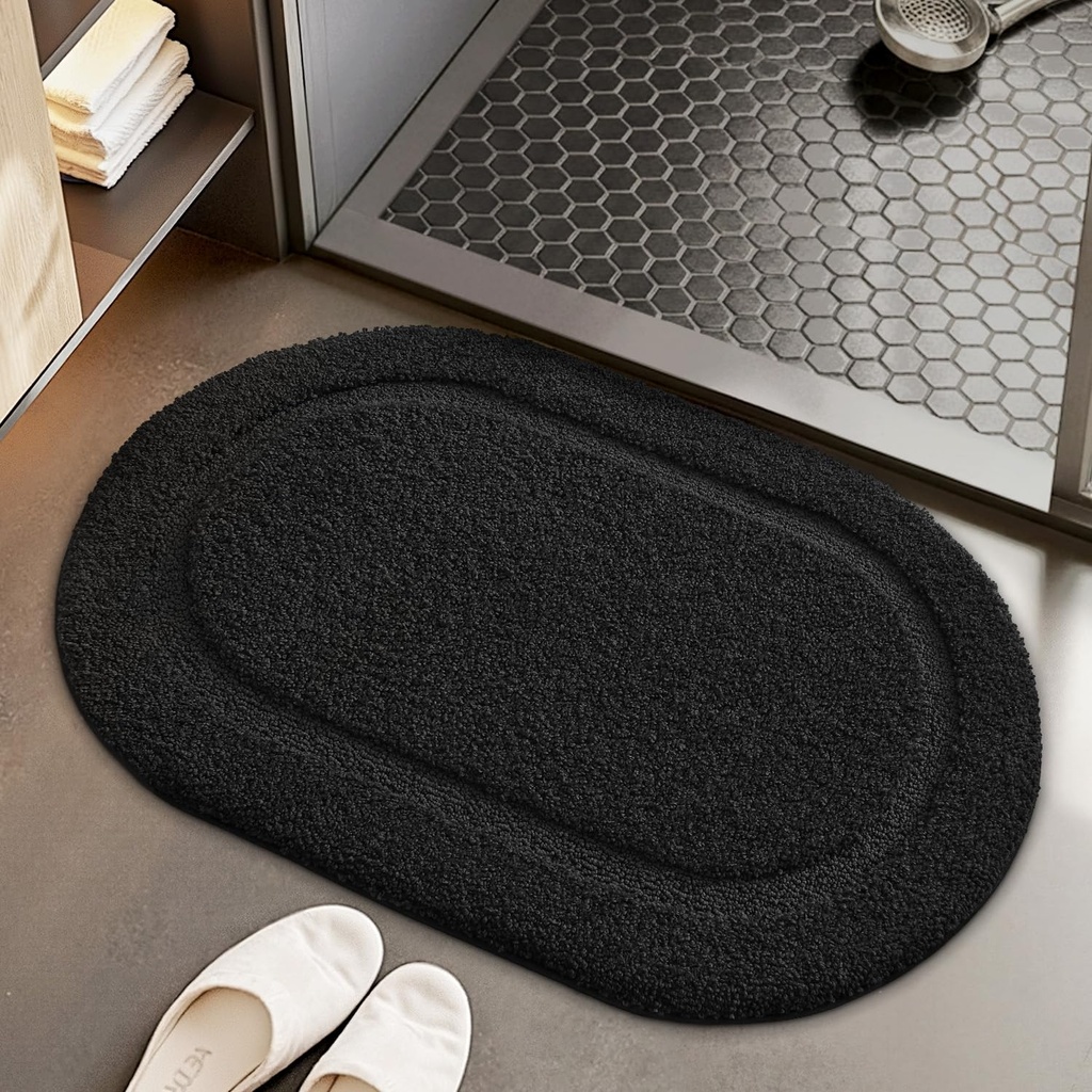 COLOR&GEOMETRY Black Bath Mat 60x110 cm, Non Slip, Absorbent, Soft, Washable, Thick Bathroo
