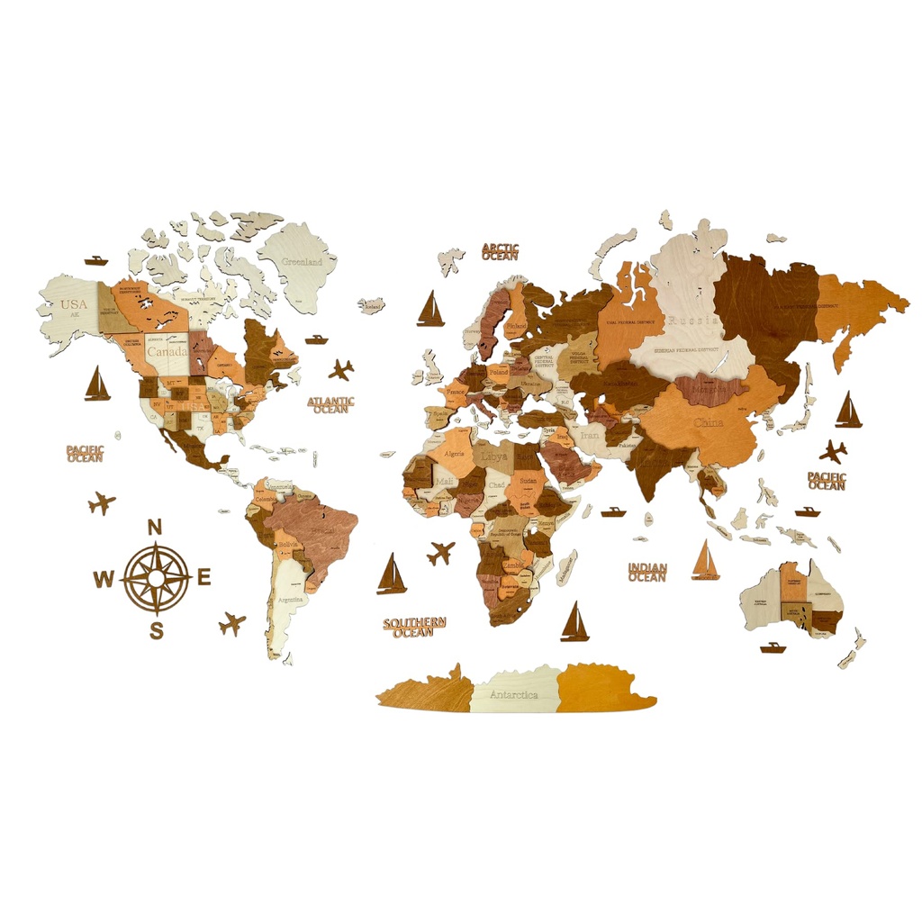 WoodLeo Wooden World Map 3D Art Large Wall Decor - Size (M, L, XL) Any Occasion Gift Idea -