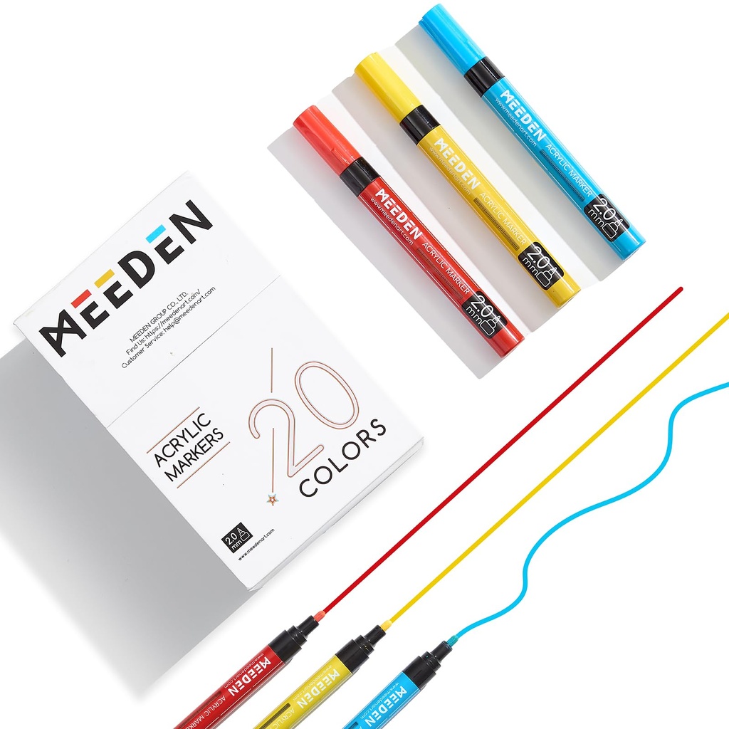 MEEDEN Artist 20 Colors Acrylic Paint Markers - 3X Visible Large Capacity Acrylic Paint Pen