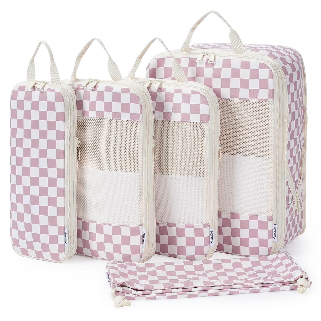 Narwey 5 Set Compression Packing Cubes for Suitcases and Backpack, Suitcase Organiser Bags T