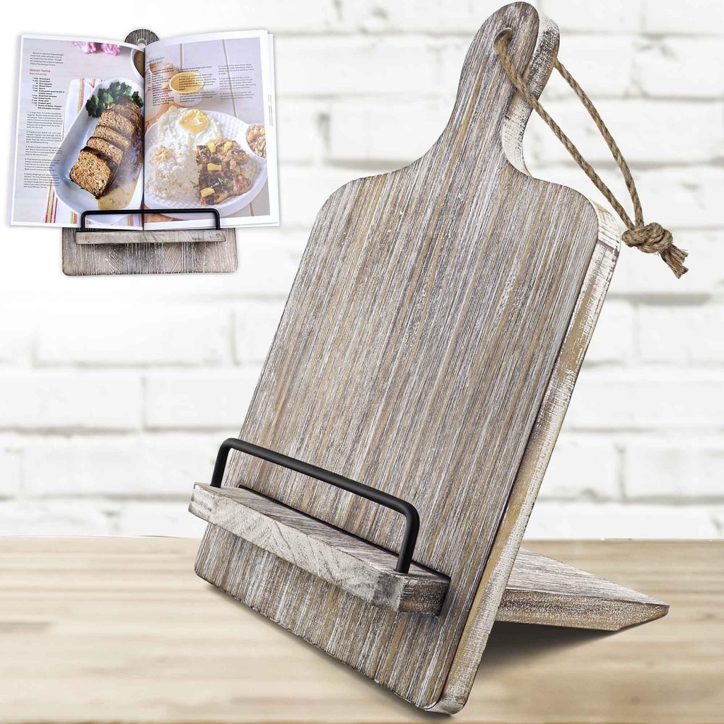 Qiang Ni Recipe Book Stand - Rustic Grey Chic Cookbook Home Cooks, Fits Books/Tablets, Stab