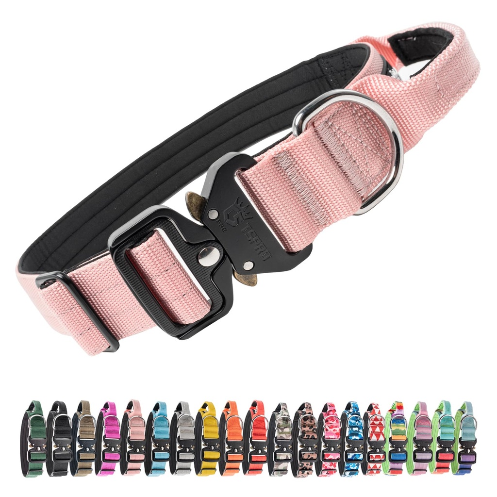 TSPRO Tactical Premium Dog Collar with Handle & Heavy Duty Quick Release Metal Buckle, Adju