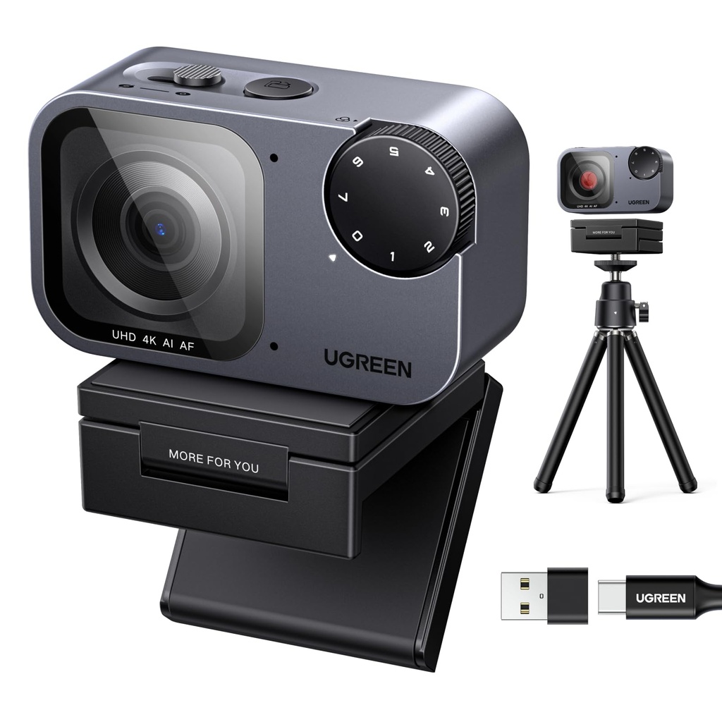 UGREEN Webcam 4K AI FineCam Pro with 1/2" Sensor, AI Noise-Canceling Mic, PDAF Auto Focus,