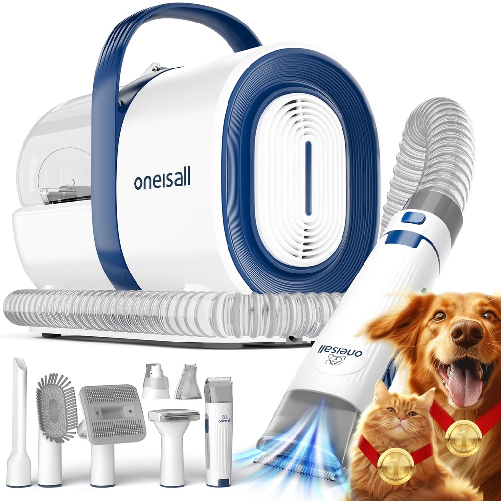 oneisall Dog Cat Grooming Kit with Vacuum,Dog Clippers Paw Trimmer Nail Grinder,12000Pa Power