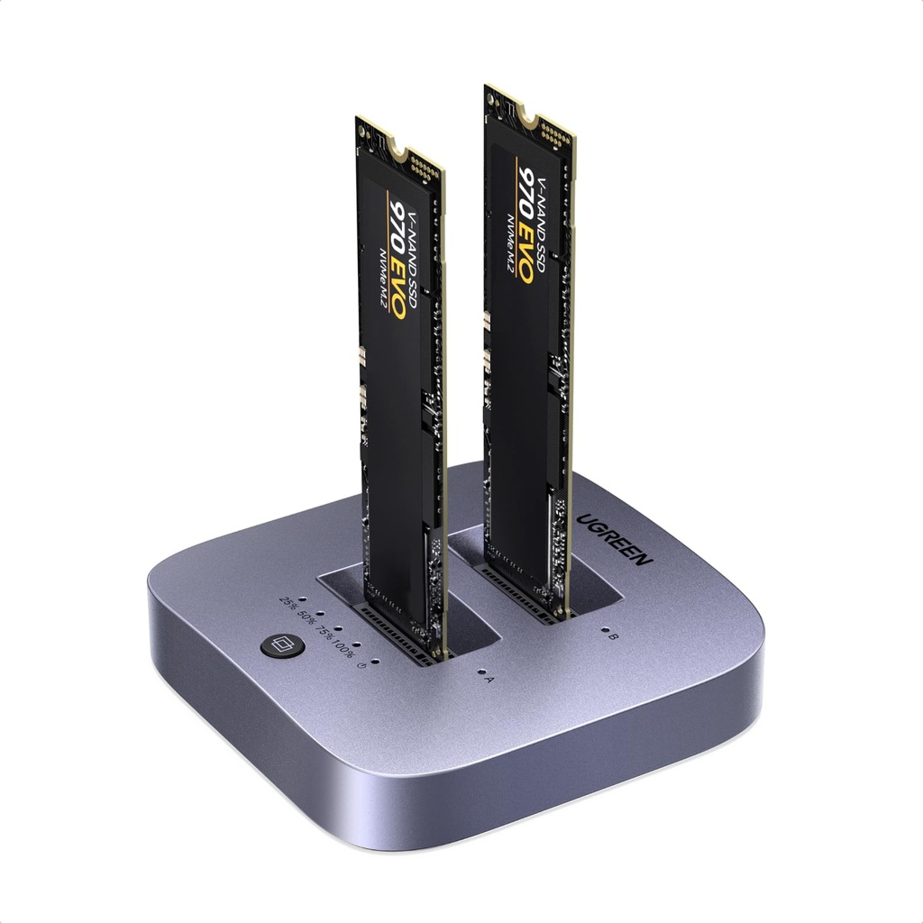 UGREEN M.2 NVMe SSD Cloner Dock, 20Gbps Dual-Bay NVMe Enclosure, Aluminum SSD Enclosure Sup