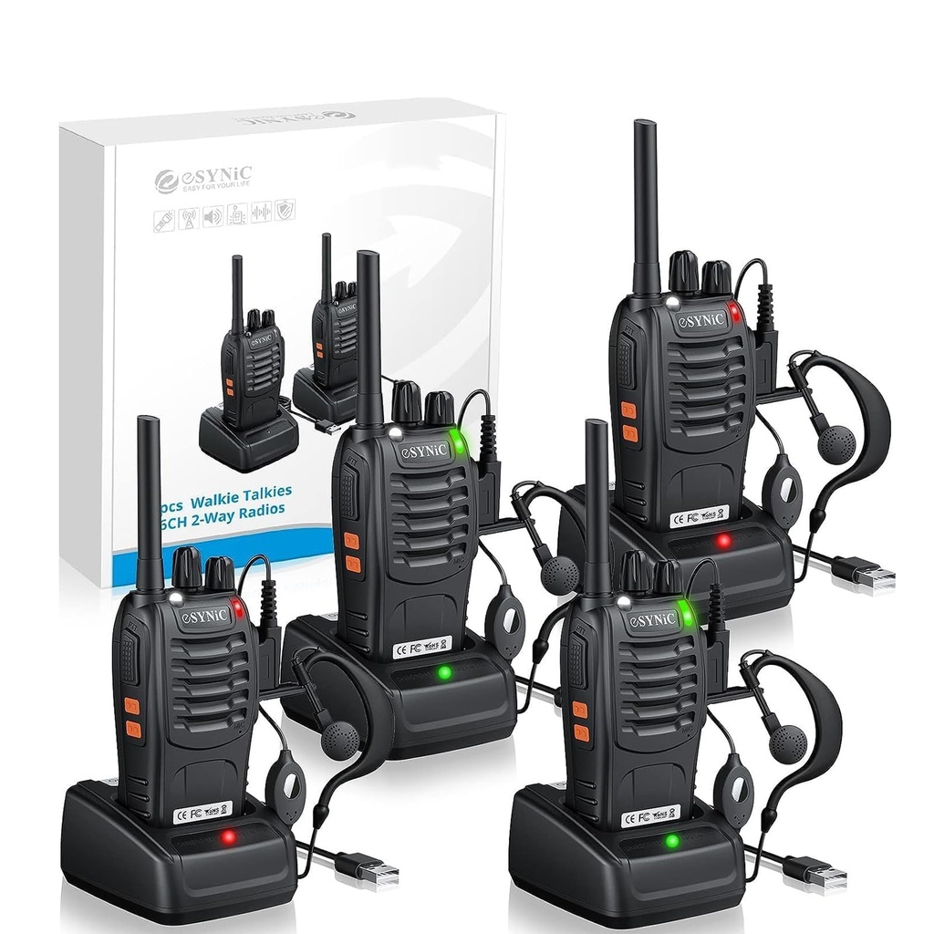 eSynic 4Pack Professional Walkie Talkies for Adults Rechargeable Walkie Talkies