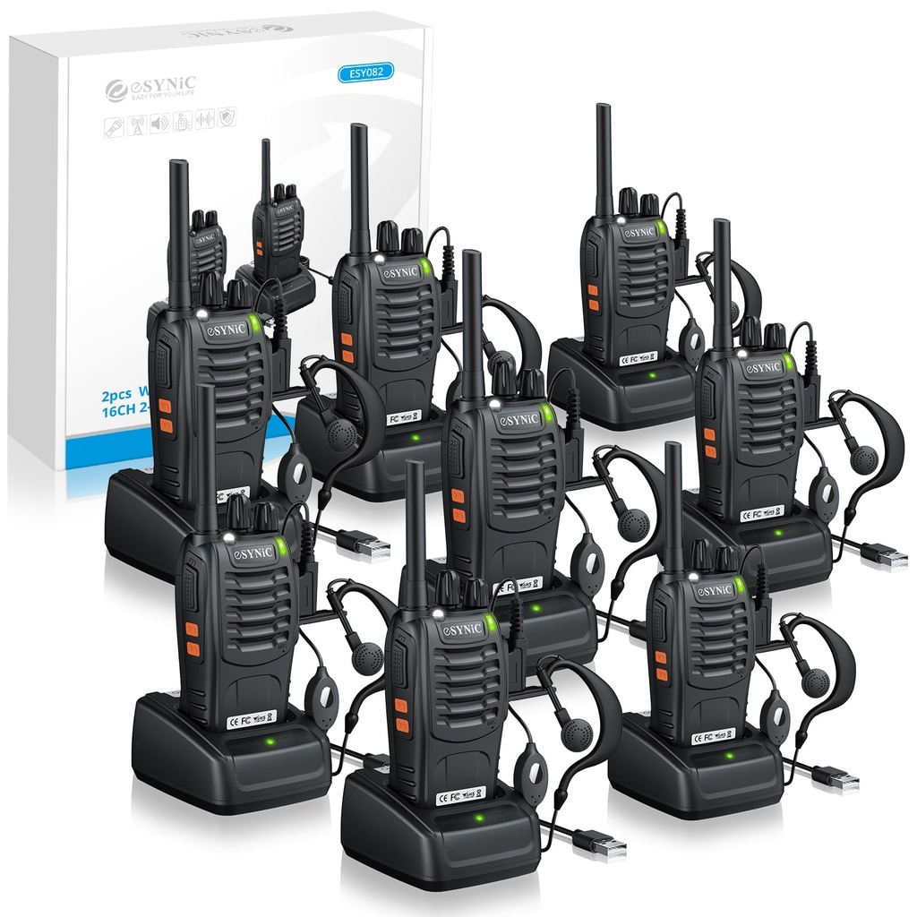 eSynic 8Pack Professional Walkie Talkies for Adults Rechargeable Walkie Talkies