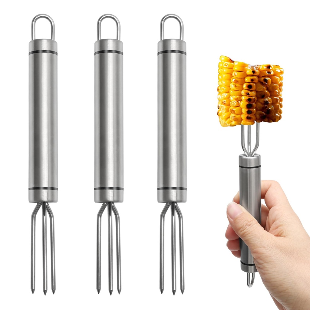 3 Pcs Corn on The Cob Holders, Sweetcorn Forks Extended, Corn on The Cob Skewers Stainless