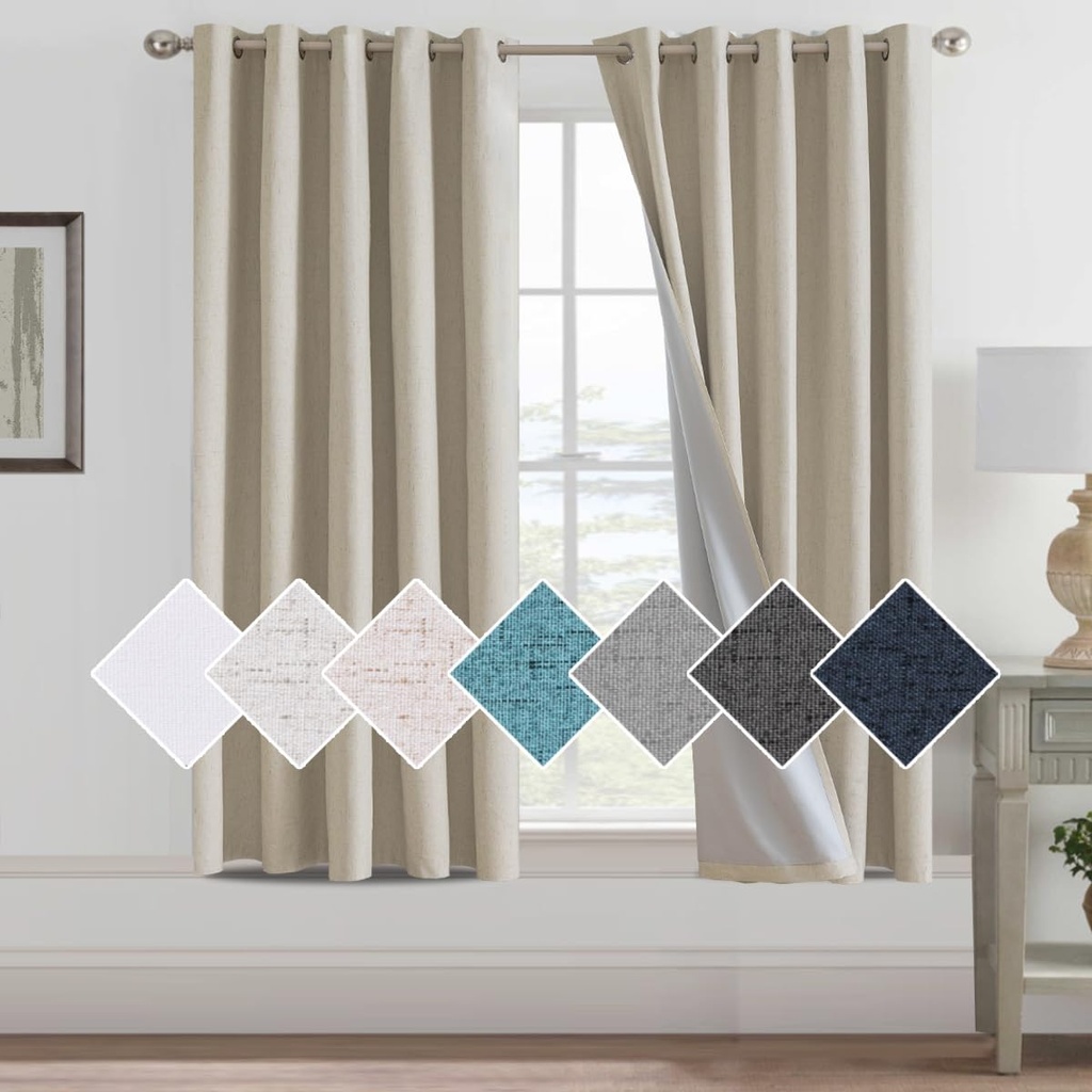 H.Versailtex 100% Linen Blackout Curtains for Bedroom, Thermal Insulated Textured Linen Look