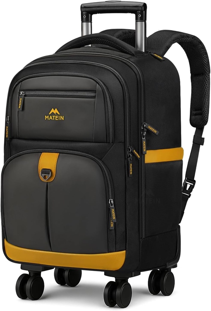 MATEIN Travel Backpack with Wheels Featuring 4 Spinner Wheels, 17 Inch Laptop Trolley Bag w