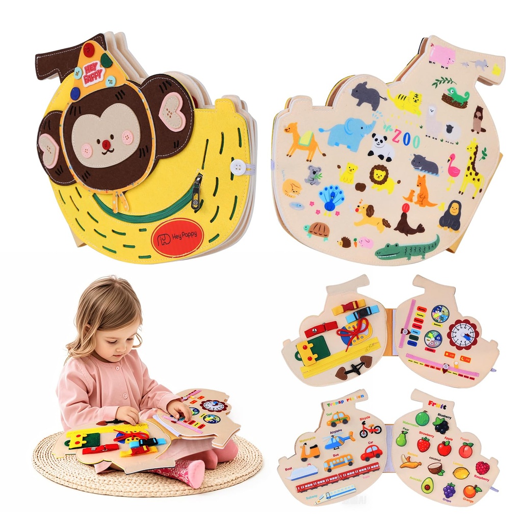 Heypappy Busy Board Montessori Toys, Educational Busy Book Learning Sensory Toys for Toddle