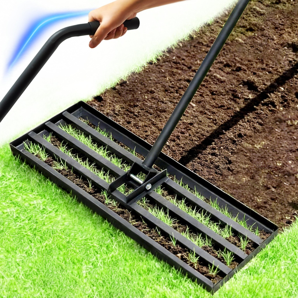 Lawn Levelling Rake, 75x25cm Heavy Duty Lawn Level Tool with Ergonomic Curved Handle Effort