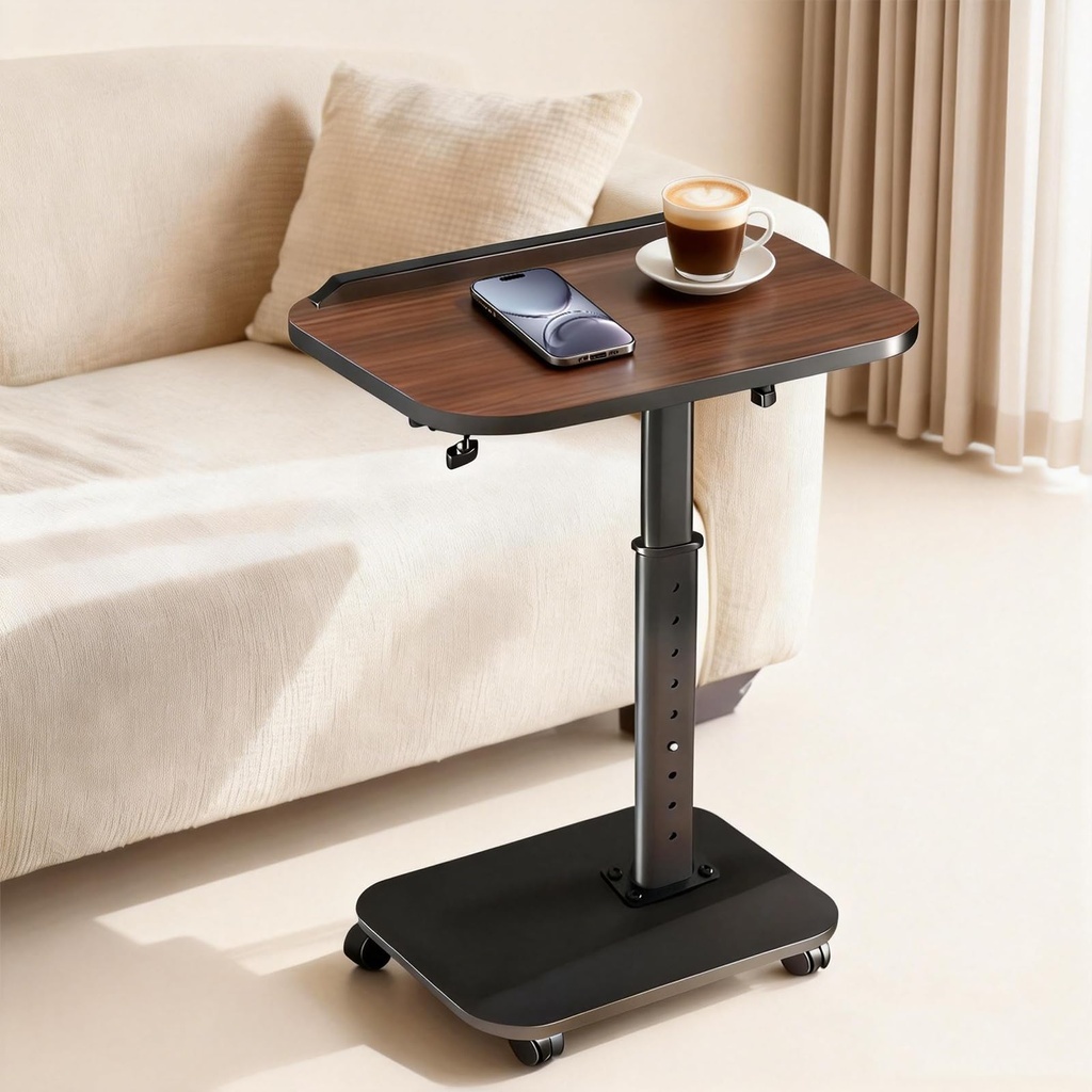 C Shaped Side Table, Sofa TV Tray Tables Adjustable Height & 180 Flip-Over Panel Design,