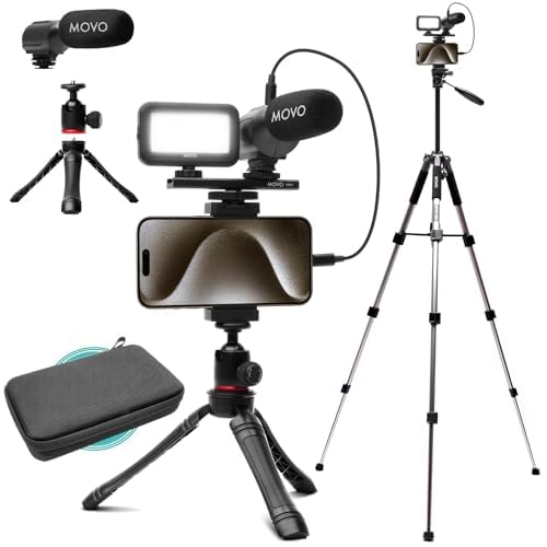 Movo uVlogger Android/USB-C/iPhone 15 Compatible Vlogging Kit with Fullsize Tripod - USB-C