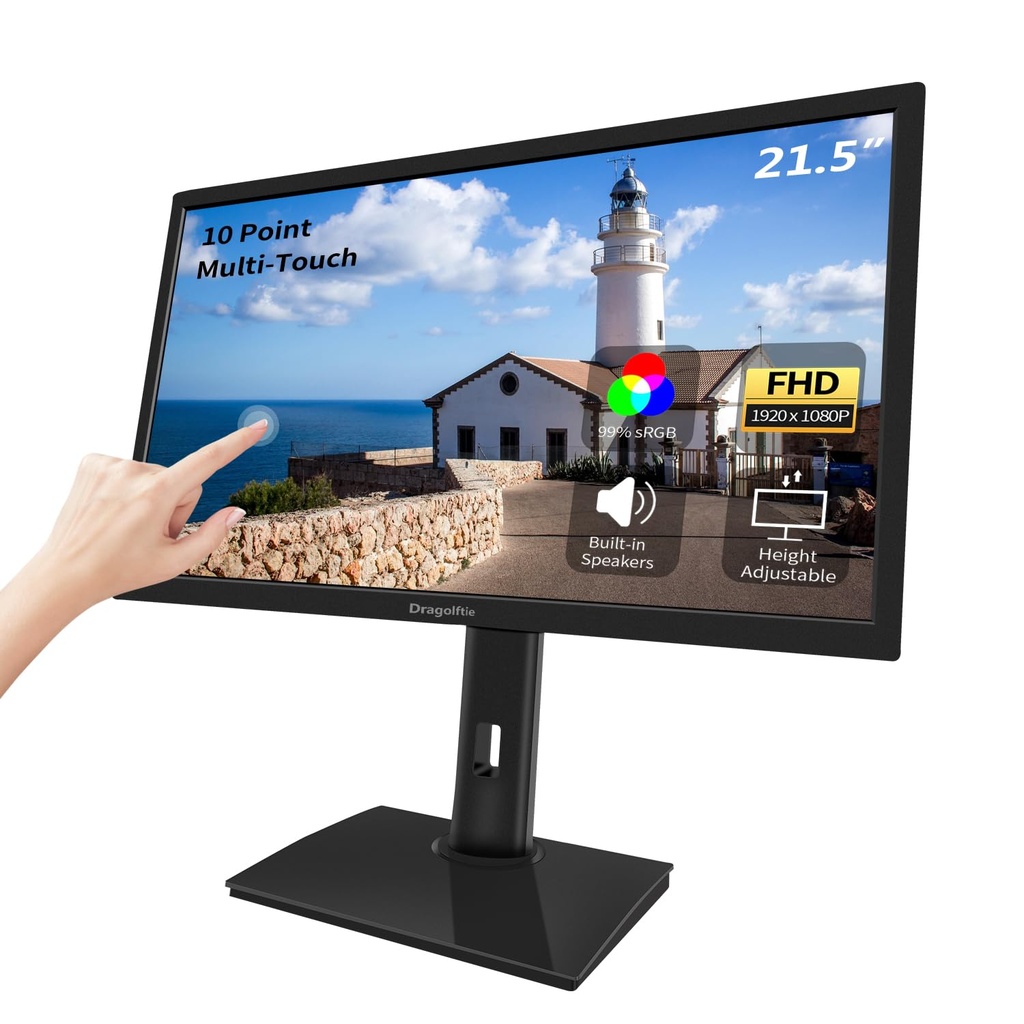 21.5 Inch Touchscreen Monitor FHD 1920x1080P, Height/Pivot/Swivel/Tilt Adjustable Desktop 