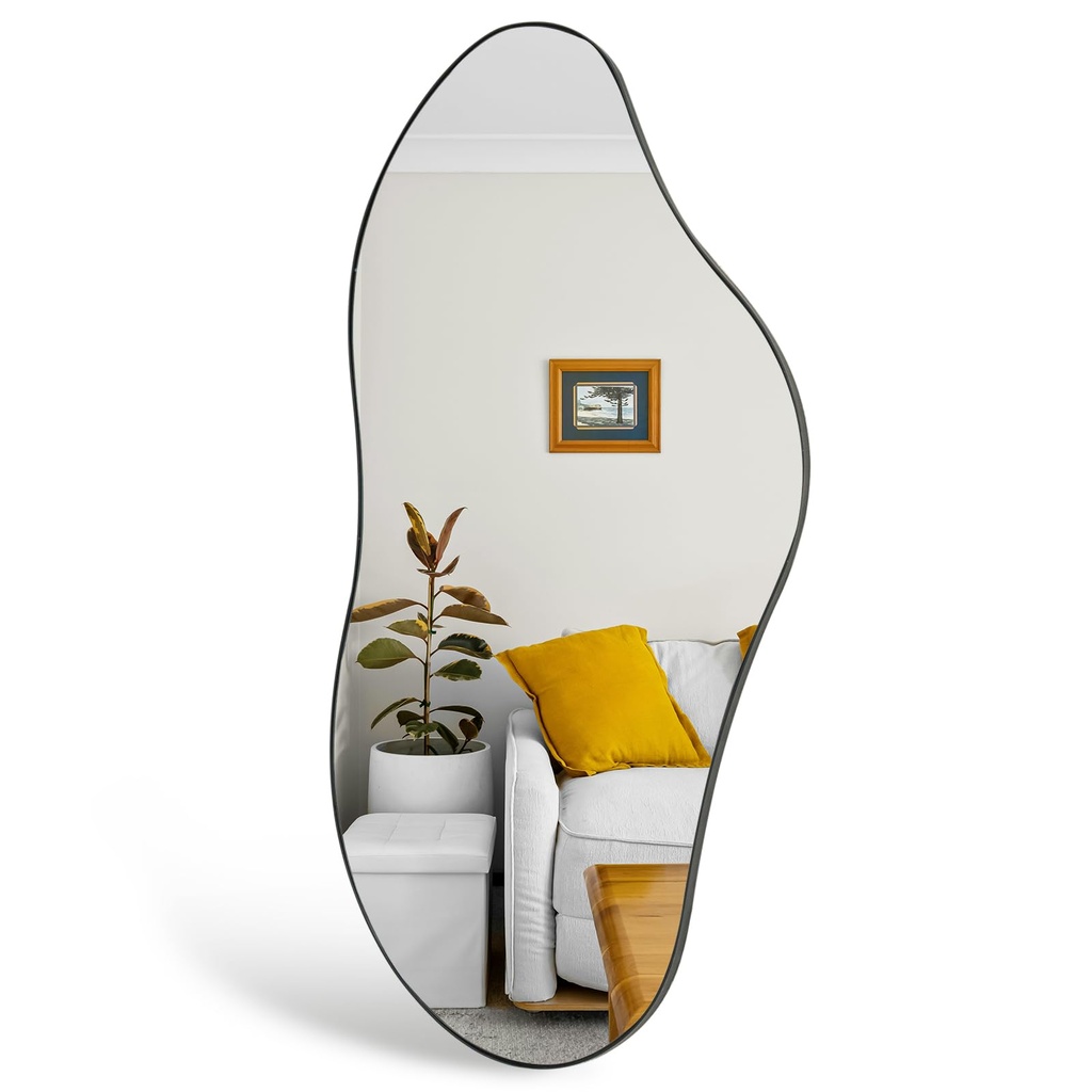 Ymahizax Wall Mounted Bathroom Mirror 98 x 45 CM, Black Iron Framed Irregular Mirror