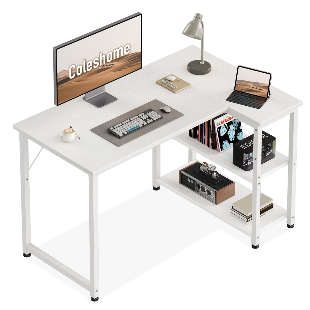 Coleshome L Shaped Computer Desk, 100x70 cm Corner Desk, Office Desk with Reversible Storag