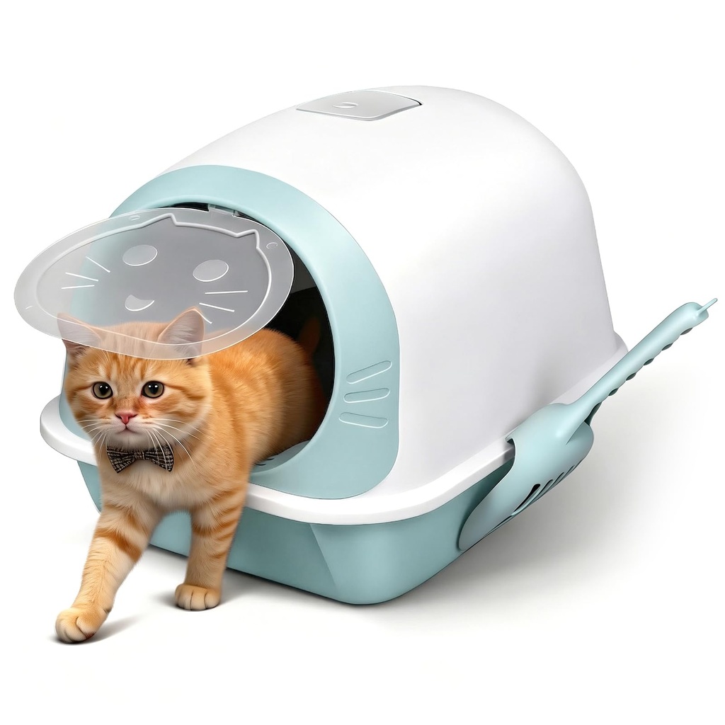 Pawchop Cat Litter Tray, Cat Litter Box with Anti-Spillage Lid, Enclosed Cats Litters Toilet