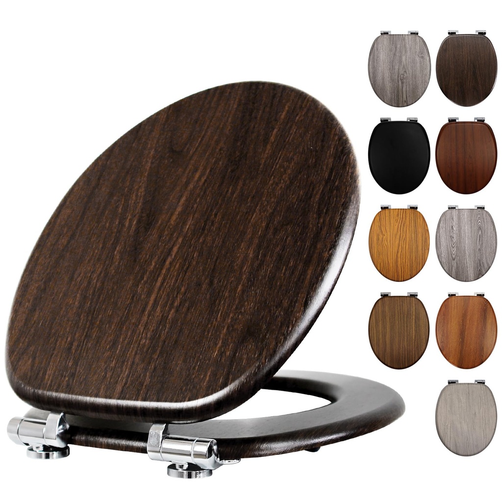 Fanmitrk Standard Wooden Toilet Seat Soft Close - Adjustable Zinc Alloy Hinges